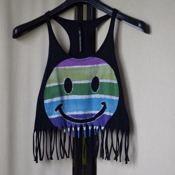 Black Fringe Racerback - Rhinestone Smile Graphic - Picture 2 of 3